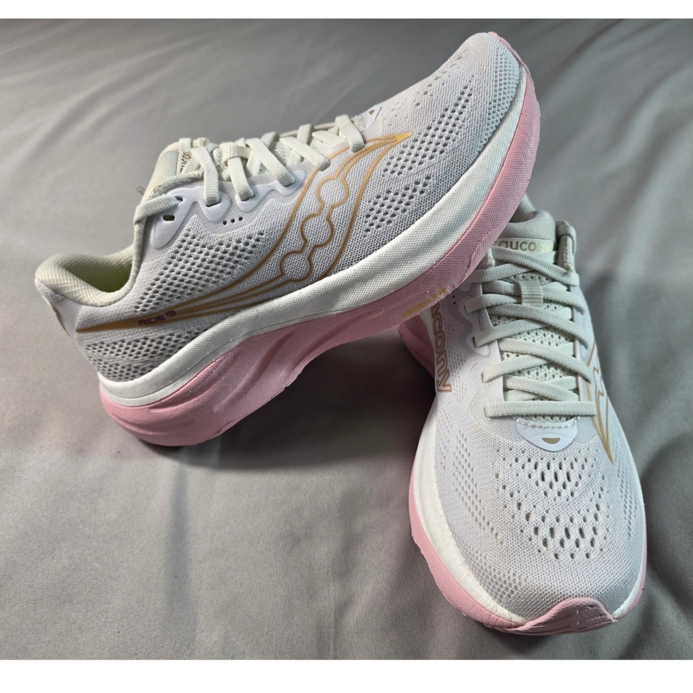 Saucony Ride 19 Running Shoes Womens 7 White Pink S11055-151 Sneakers NWOB